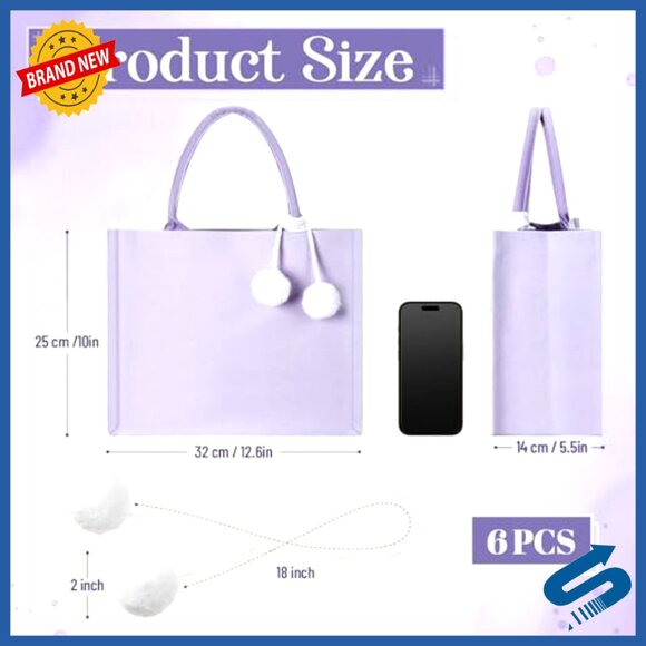 Canvas Tote Bags Personalized Reusable Wedding Bridesmaid Gift Pom Poms